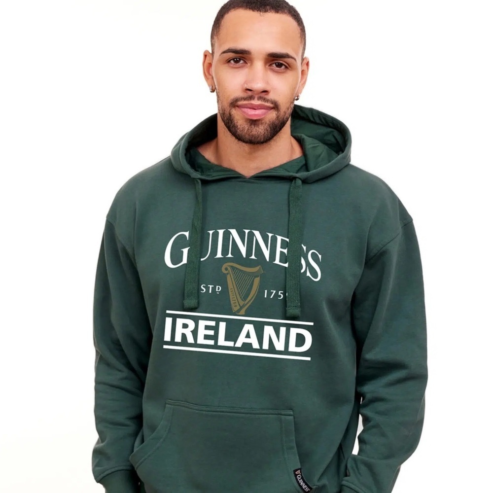 Guinness Hoodie Ireland Harp Sweatshirt with Pocket Unisex Pullover Green Sz Sm